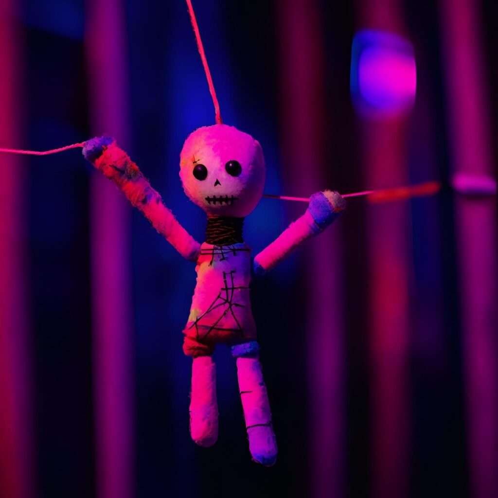 Image showing a puppeteer pulling the strings to command DataTables with external form elements, exemplifying control.