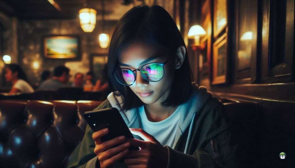 Young Filipina coding on Android with Termux in a Manila café.